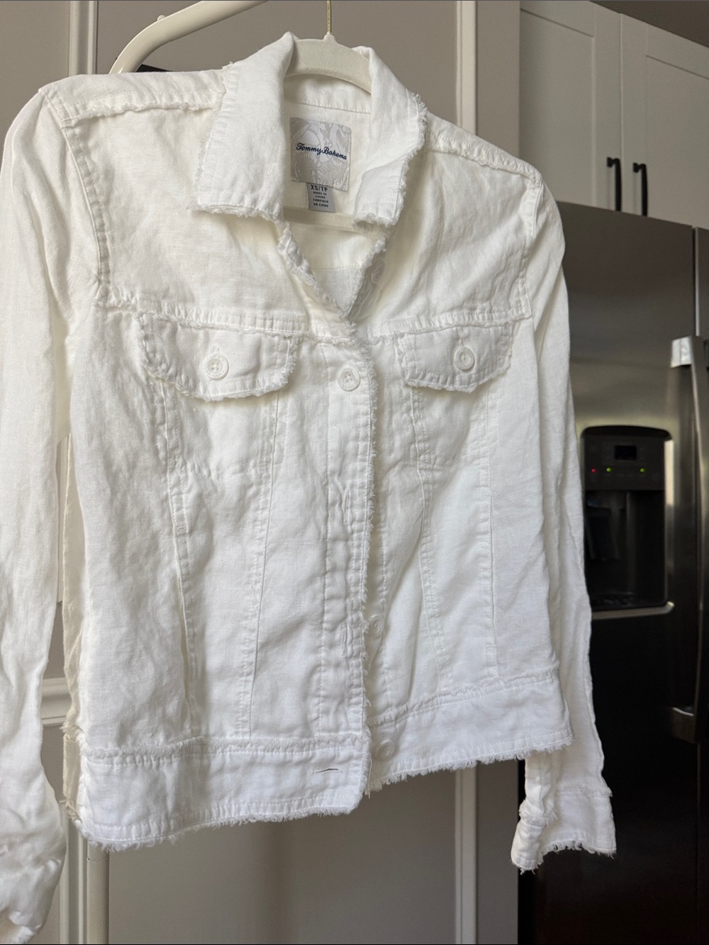 Tommy Bahama White Distressed Linen-Blend Jean Jacket